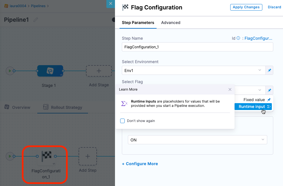 Flag Configuration &gt; Step Parameters screen